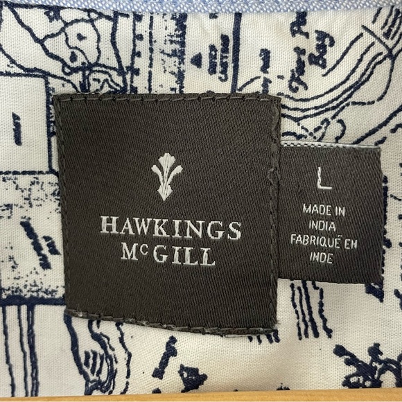 Hawkings Mcgill Nautical Themed Montauk Print Shirt Mens Sz L Button Up Map - Picture 3 of 6